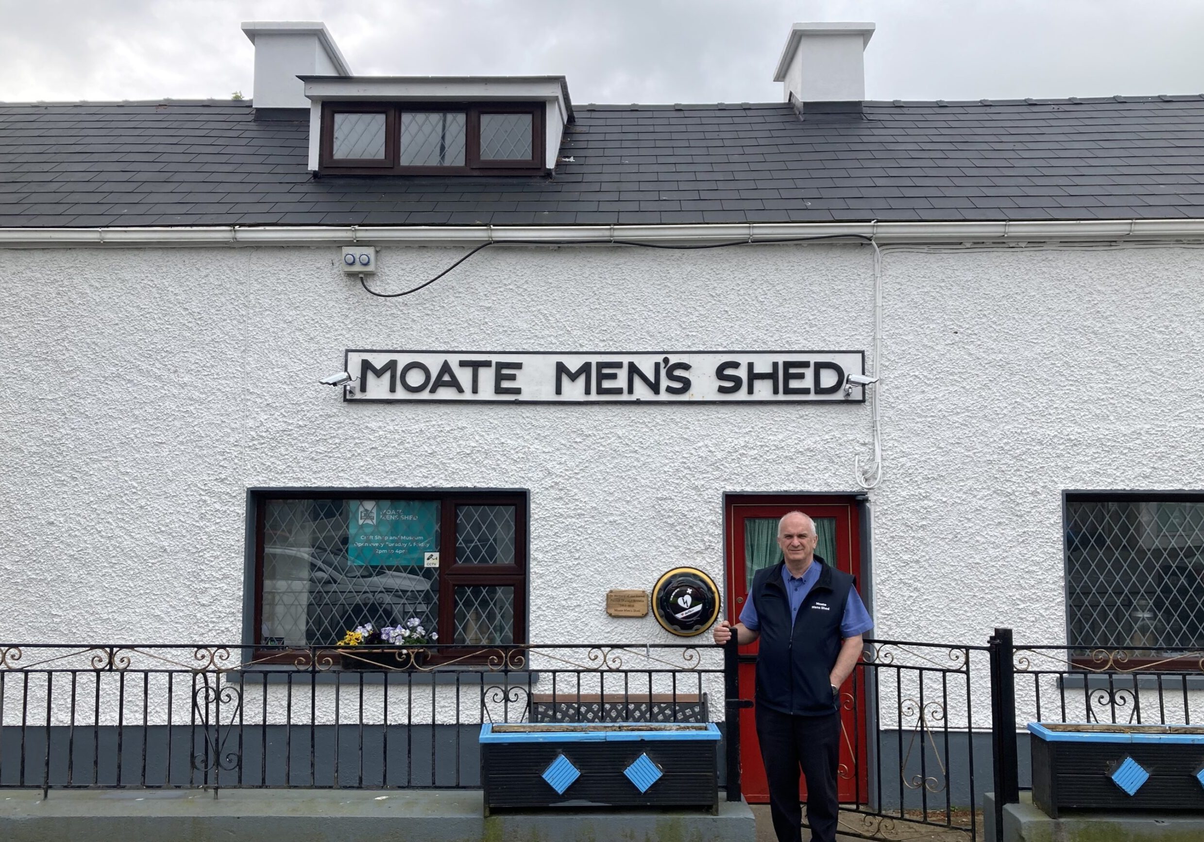 Patsy McCormack outside of the Men's Sheds, Moate